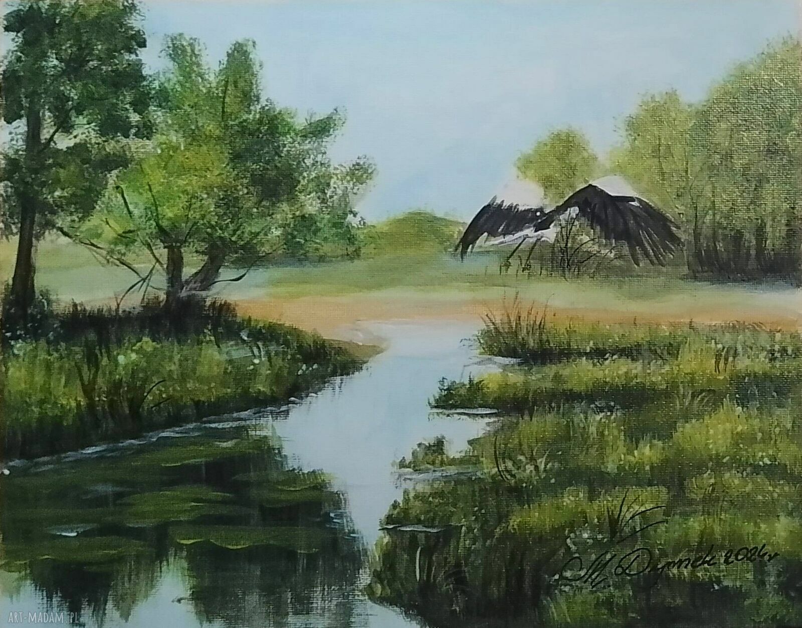 Zestaw ręcznie malowanych obrazów Natura i Ptaki - 2x 24x30 cm, akryl (wyprzedaż kolekcji)