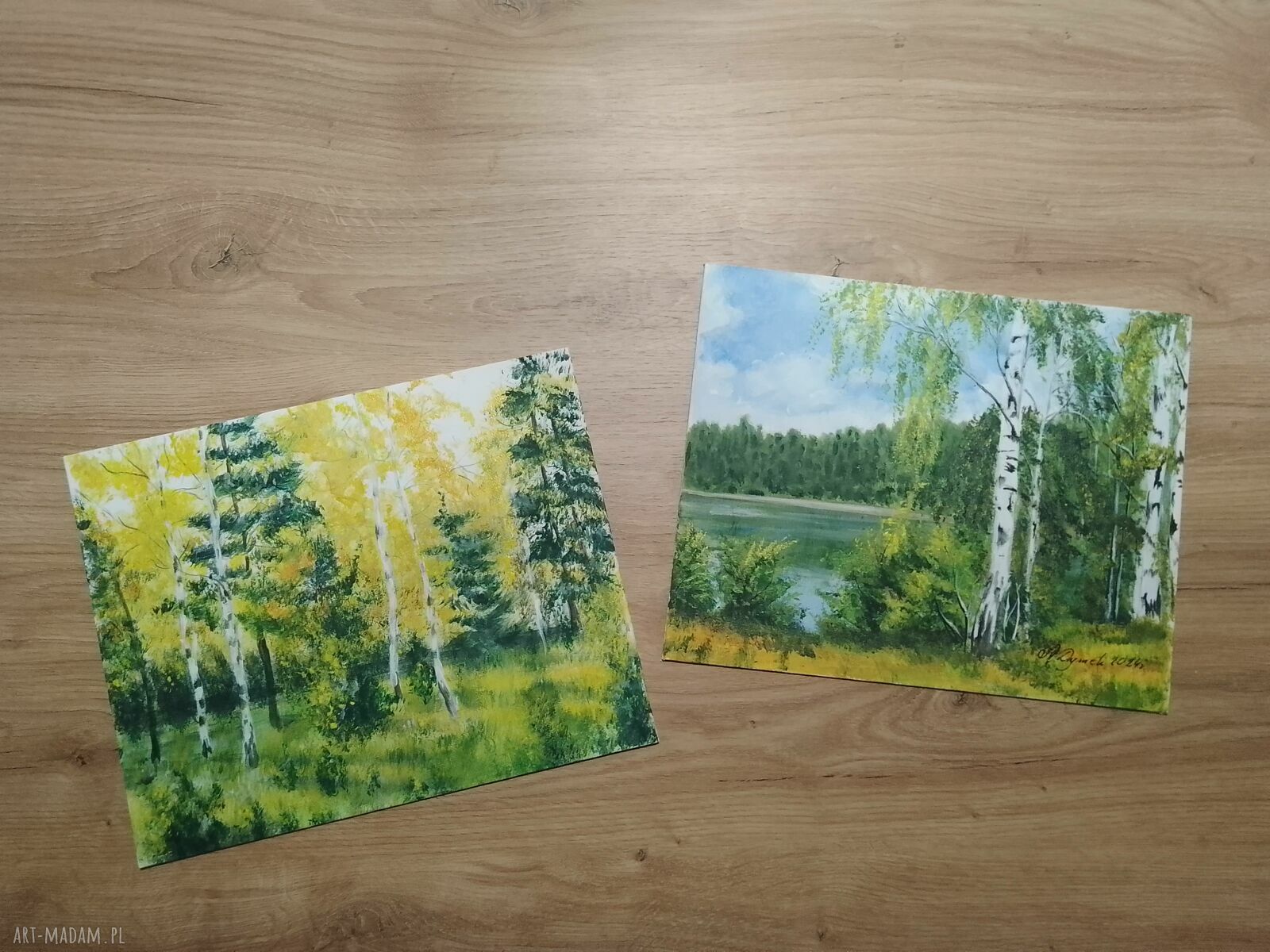 Brzozy w kolorze - ręcznie malowany zestaw 2 obrazów akrylowych 24x30