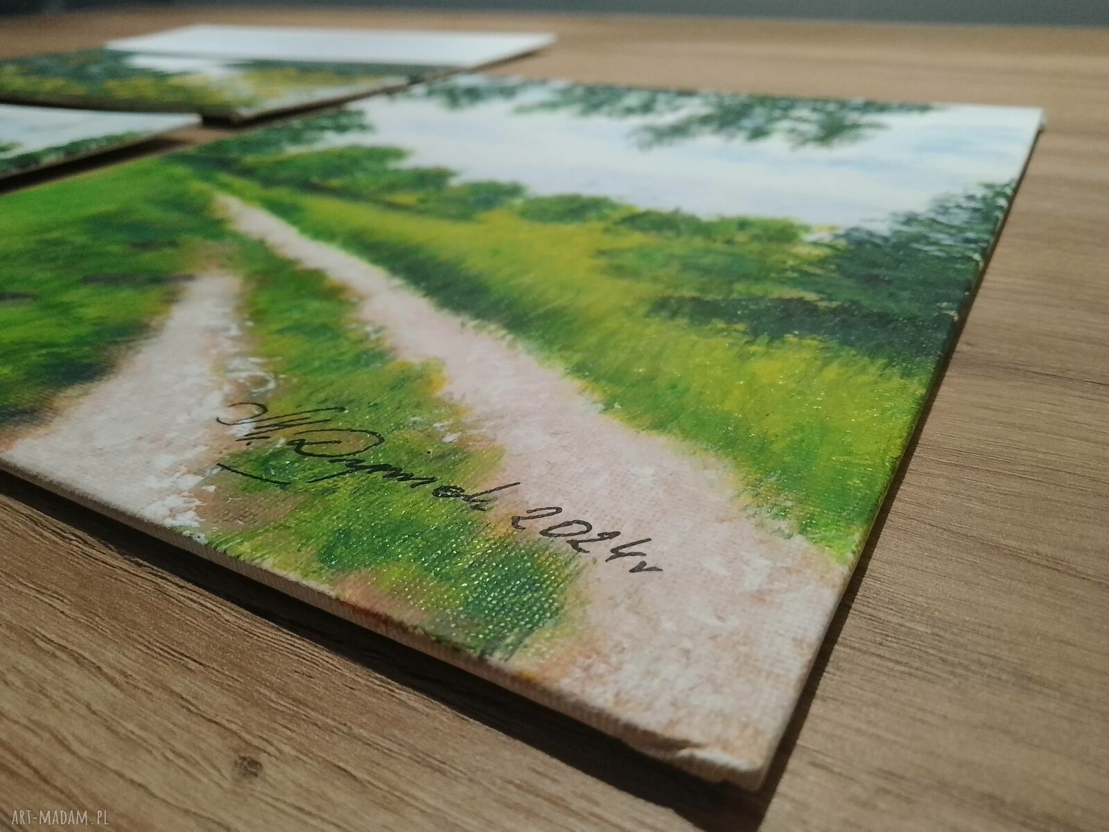 Zestaw „Zielona Natura” - 3-częściowe obrazy ręcznie malowane akrylem