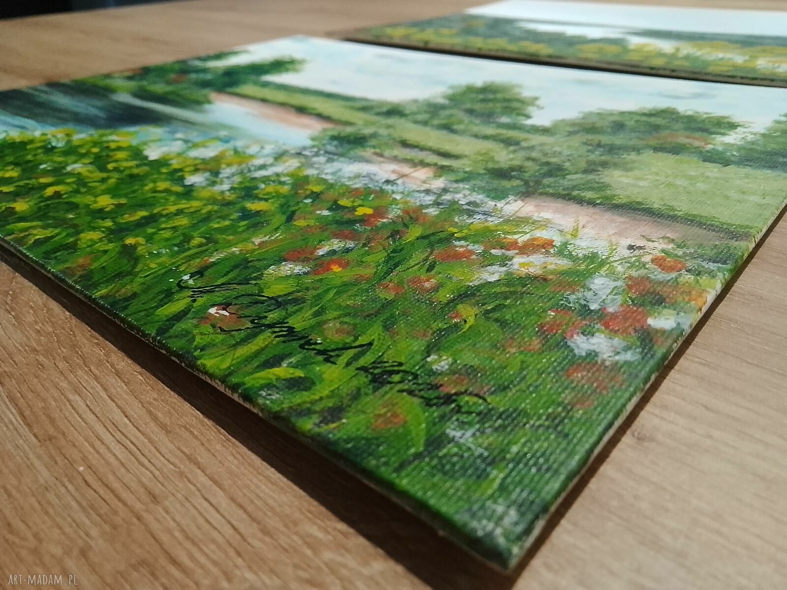 Zestaw „Zielona Natura” - 3-częściowe obrazy ręcznie malowane akrylem