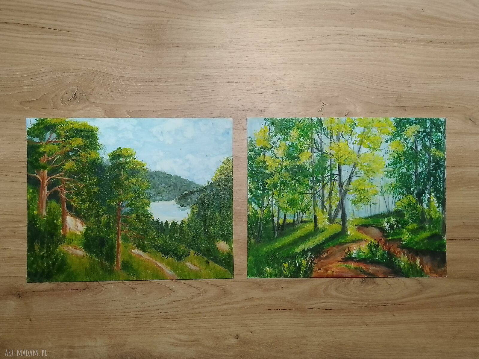 Zielono mi - zestaw 2 ręcznie malowanych obrazów akrylowych 30x24 cm