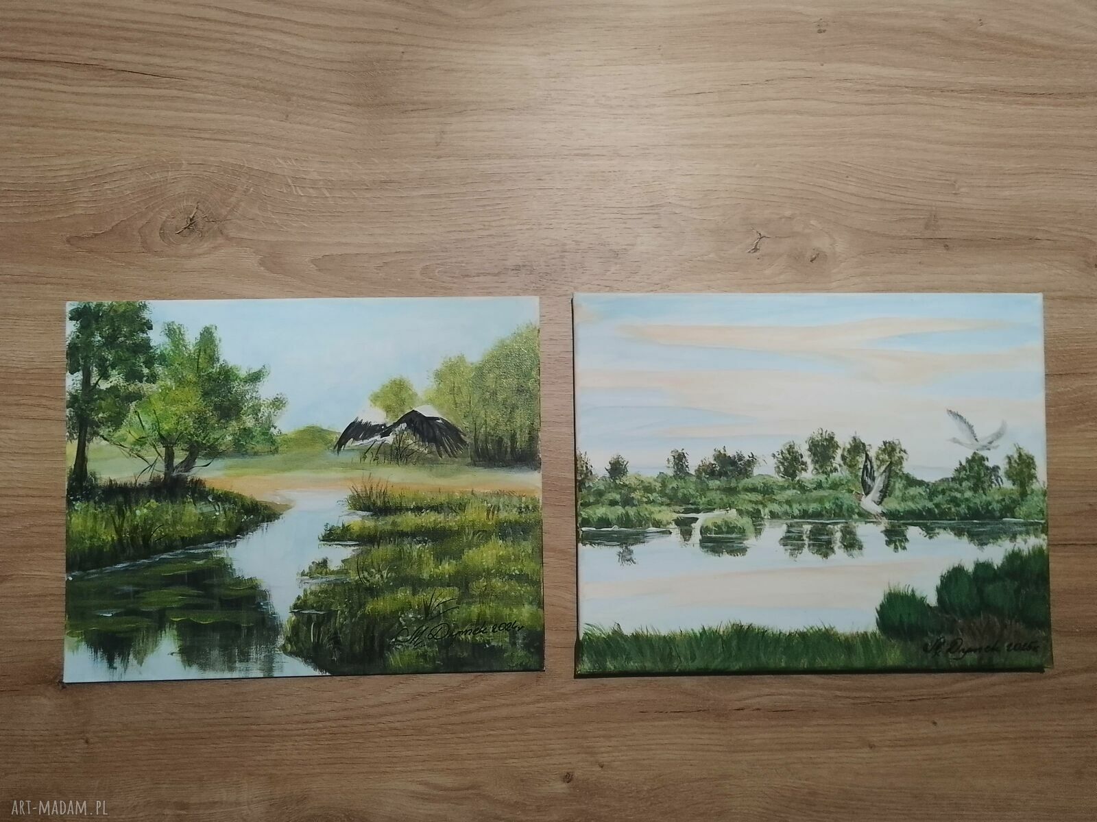 Zestaw ręcznie malowanych obrazów Natura i Ptaki - 2x 24x30 cm, akryl wyprzedaż kolekcji