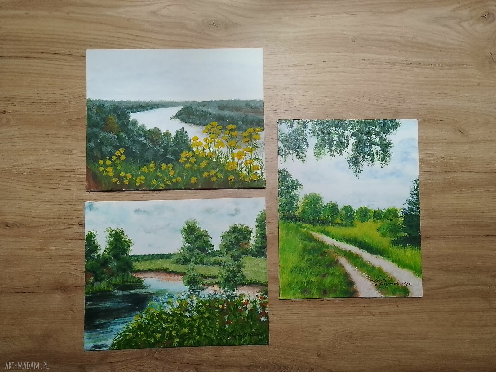 Zestaw „Zielona Natura” - 3-częściowe obrazy ręcznie malowane akrylem