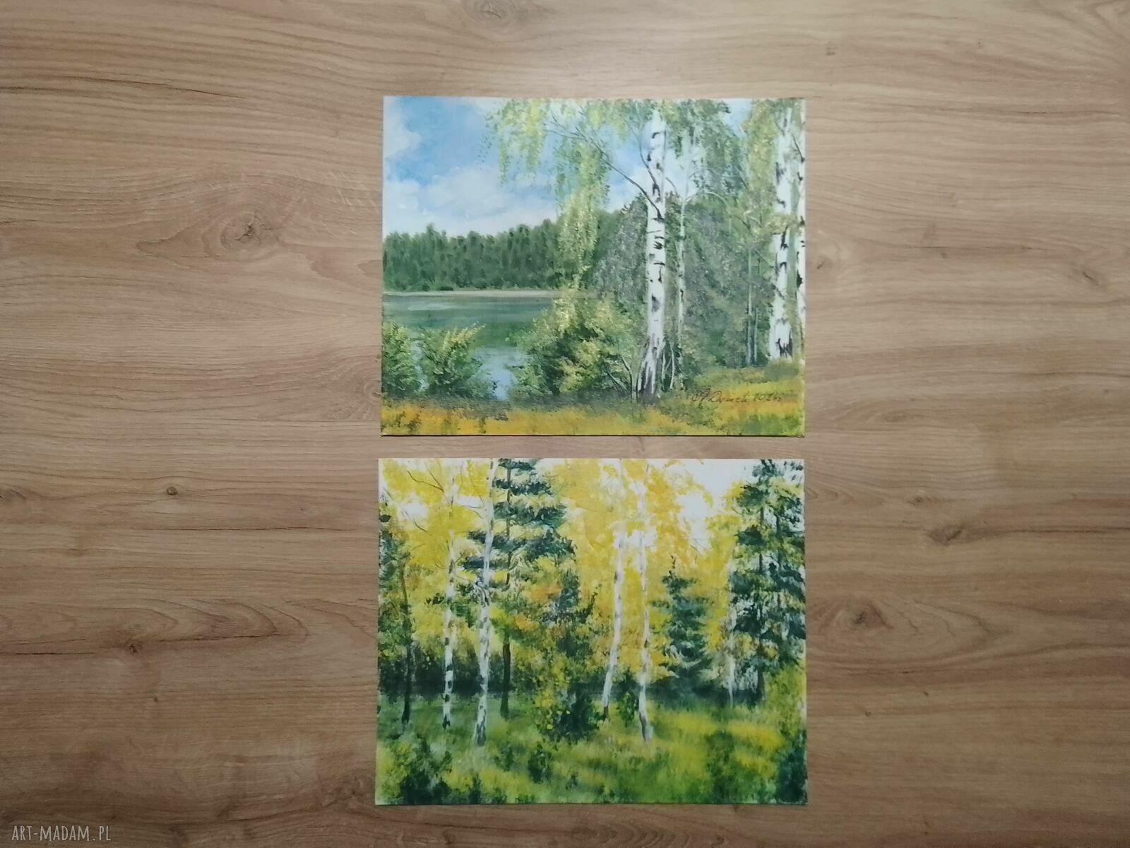 Brzozy w kolorze - ręcznie malowany zestaw 2 obrazów akrylowych 24x30