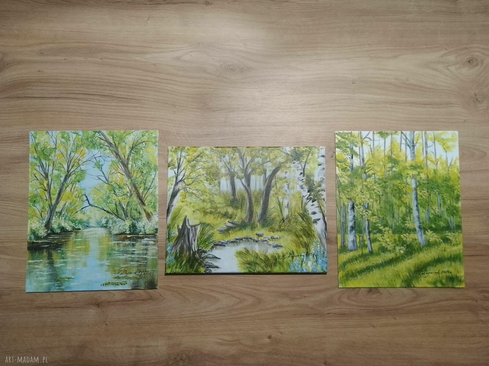 Zestaw ręcznie malowanych obrazów akrylowych „LEŚNY” - 3 w tym 1 gratis