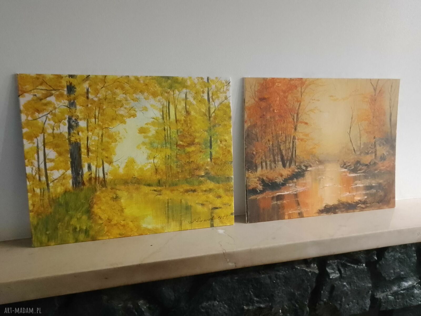 Dyptyk „Jesienne Ciepło i Nostalgia” - ręcznie malowane obrazy akrylowe 2x24x30 cm