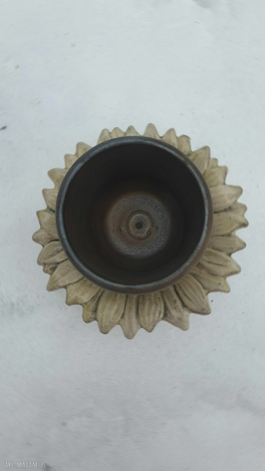 Wysoka czarka ceramiczna 300 ml na talerzyku w kształcie słonecznika