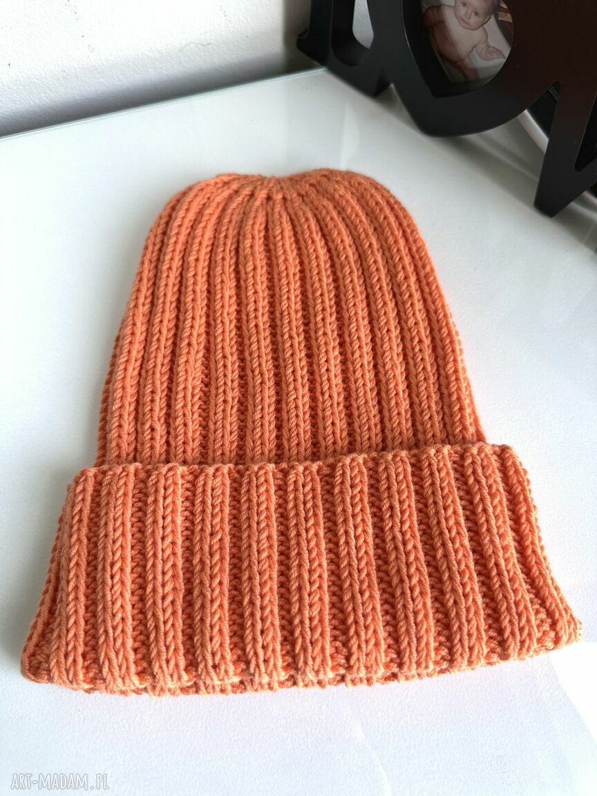 Wywijana czapka merino HELLI 100% Baby Merino 36 Pomarańczowy