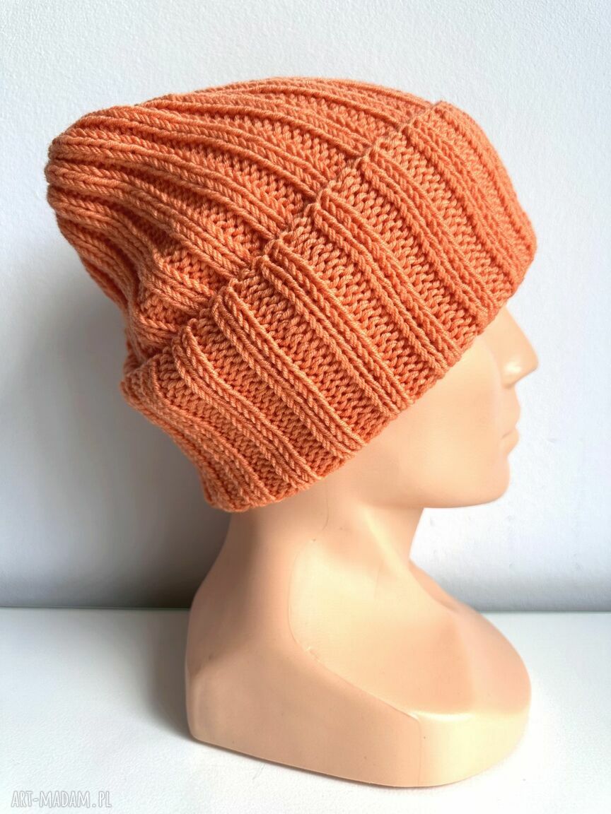 Wywijana czapka merino HELLI 100% Baby Merino 36 Pomarańczowy
