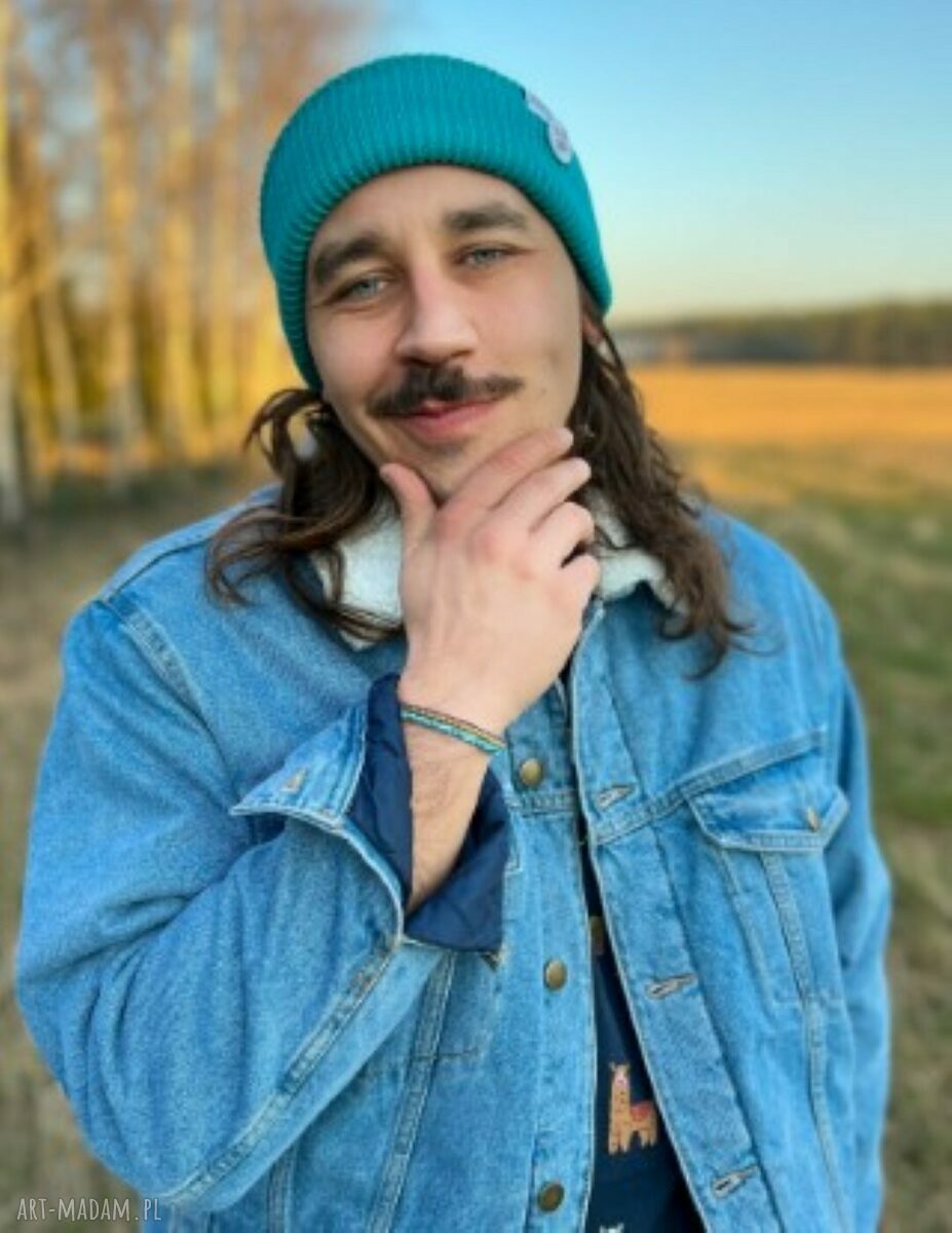 Czapka wywijana dwustronna z kolorowym logo - turkusowa beanie