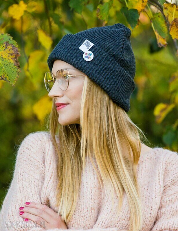 Wywijana dwustronna czapka beanie z logo - ciemny szary