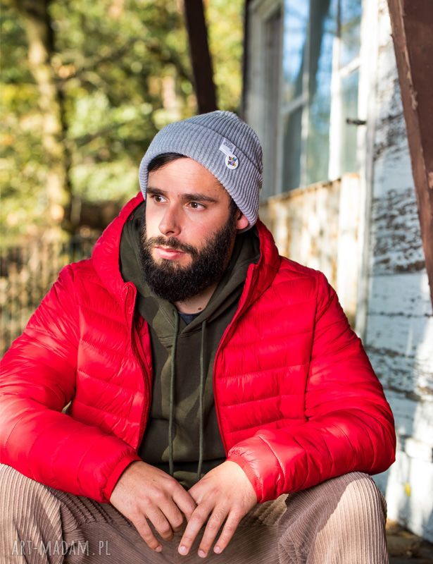 Wywijana czapka dwustronna typu beanie z logo - Light Gray
