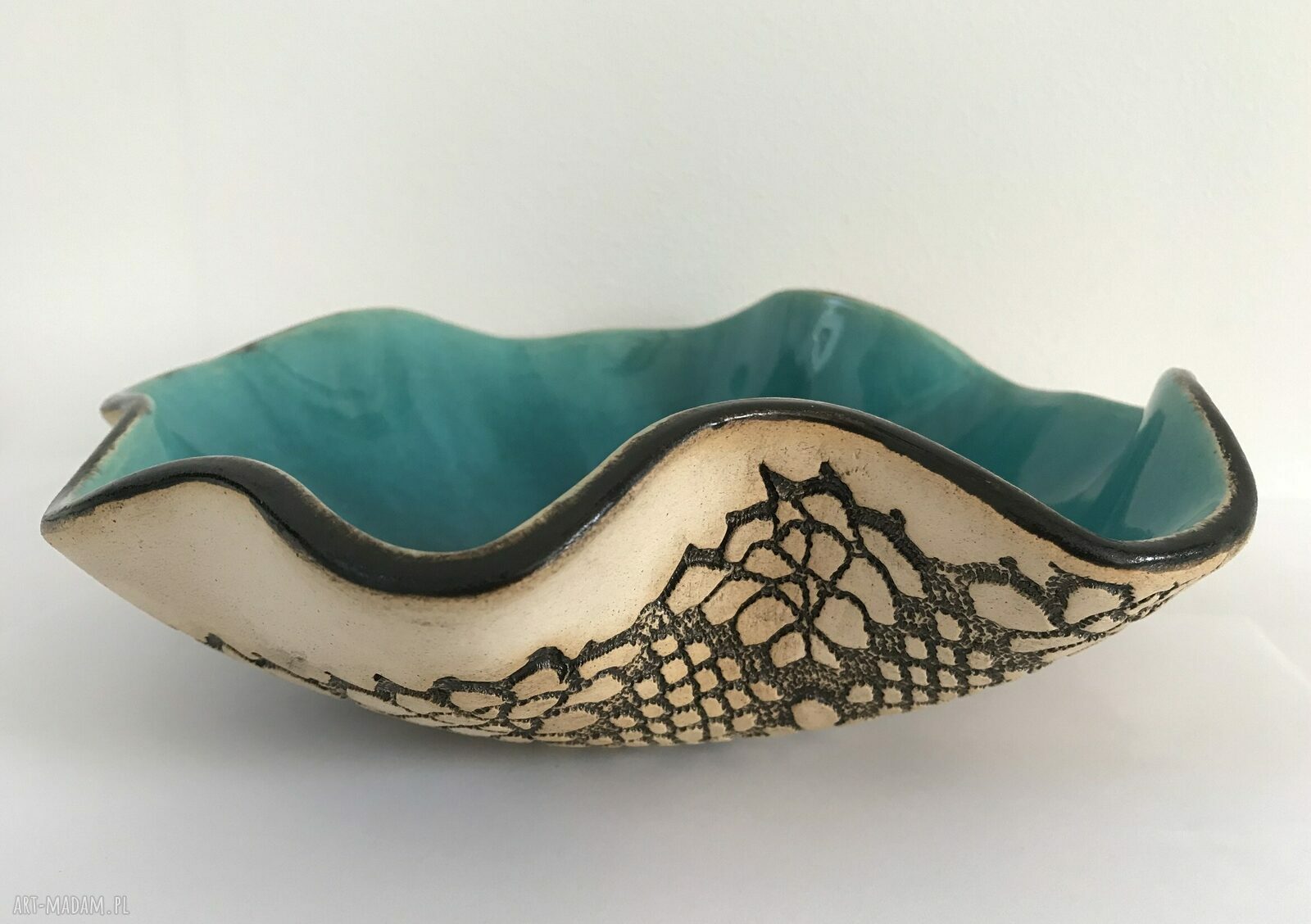 Wywijana koronkowa misa ceramiczna - miska na owoce