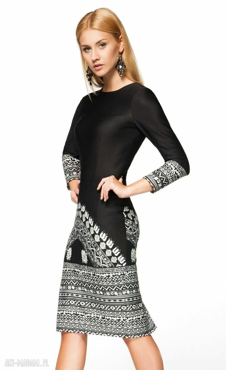 sukienki: sukienka greta midi aztecka (czarna) Ręcznie robione