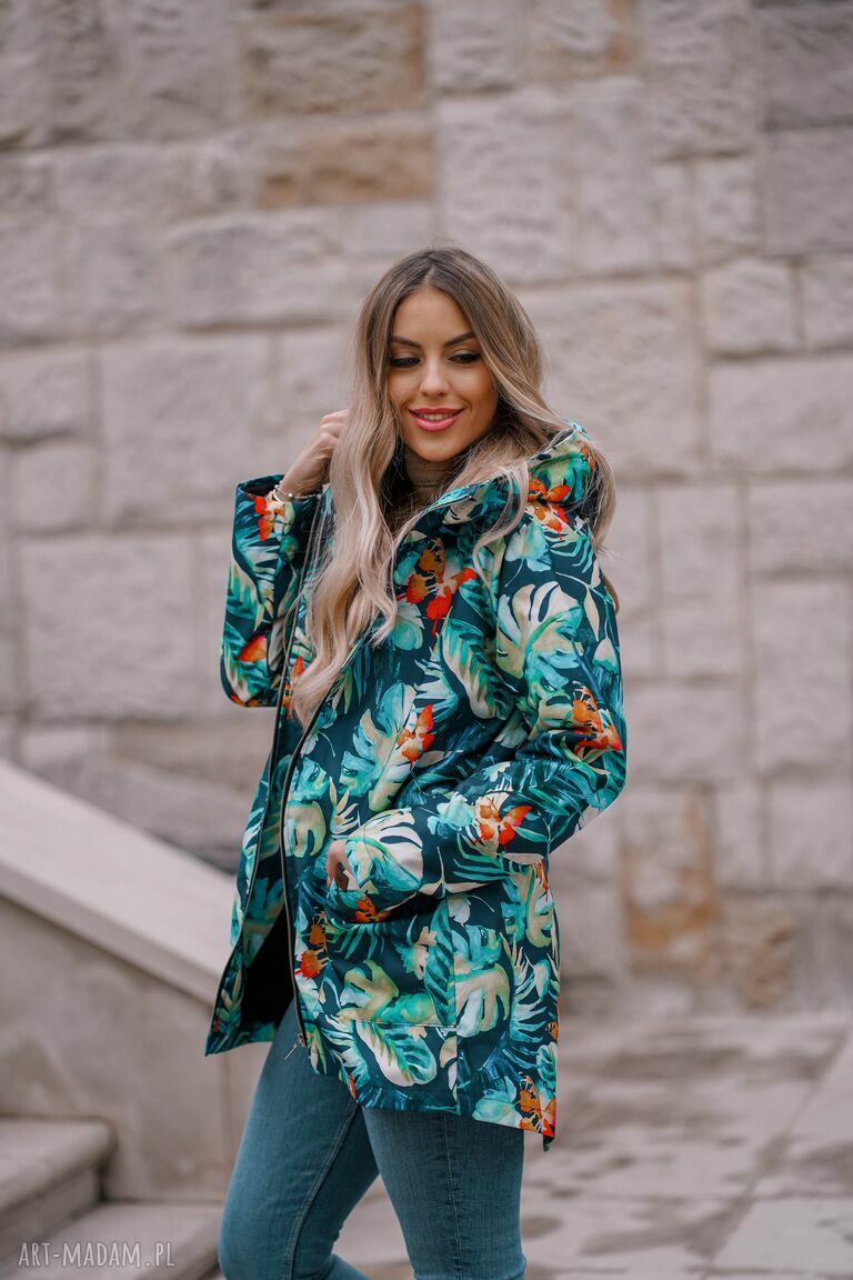 Damska kurtka parka kapturem kieszeniami wodoodporna