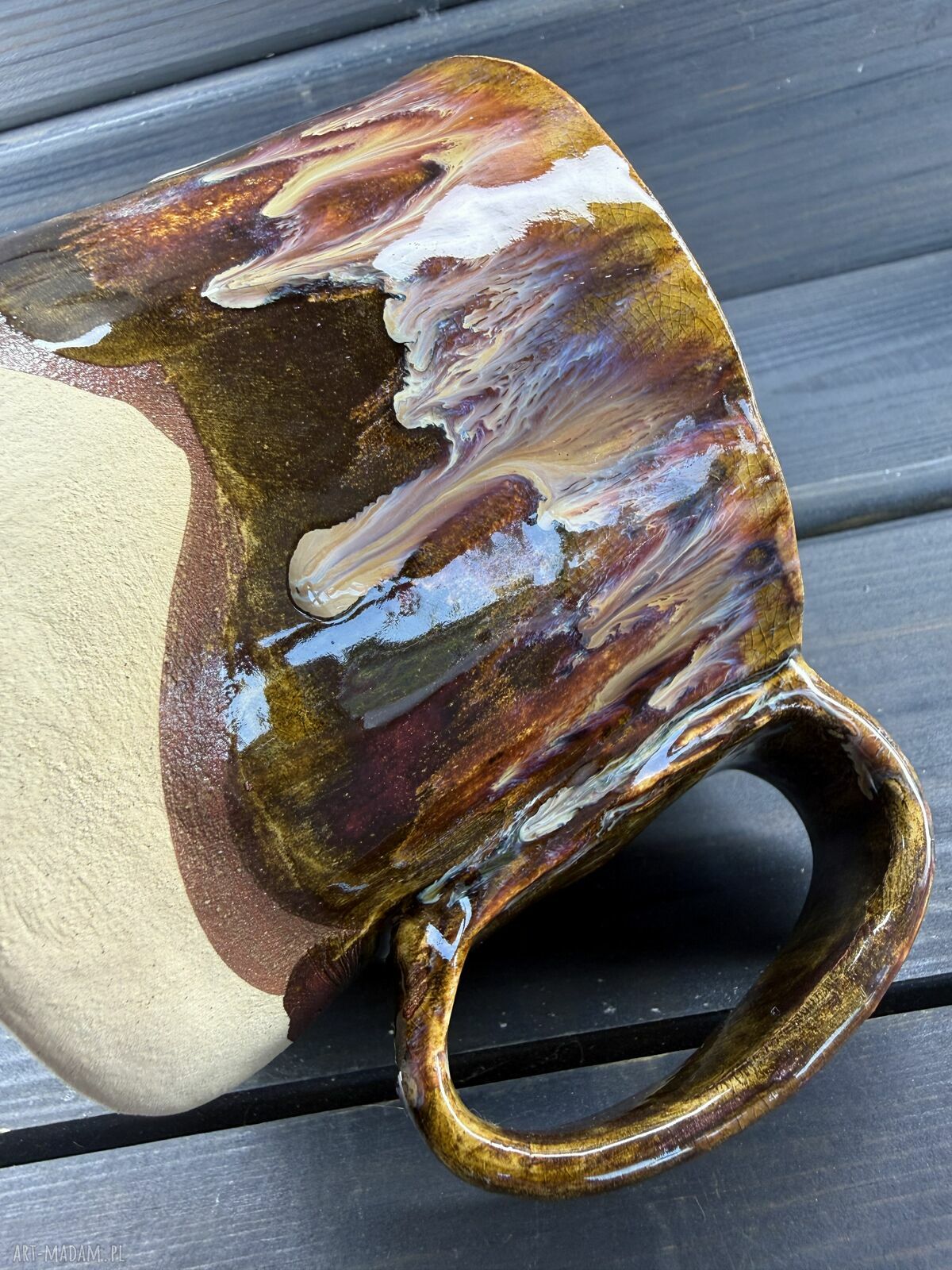 Duży kubek ceramiczny XL 500 ml - brązowo-beżowy