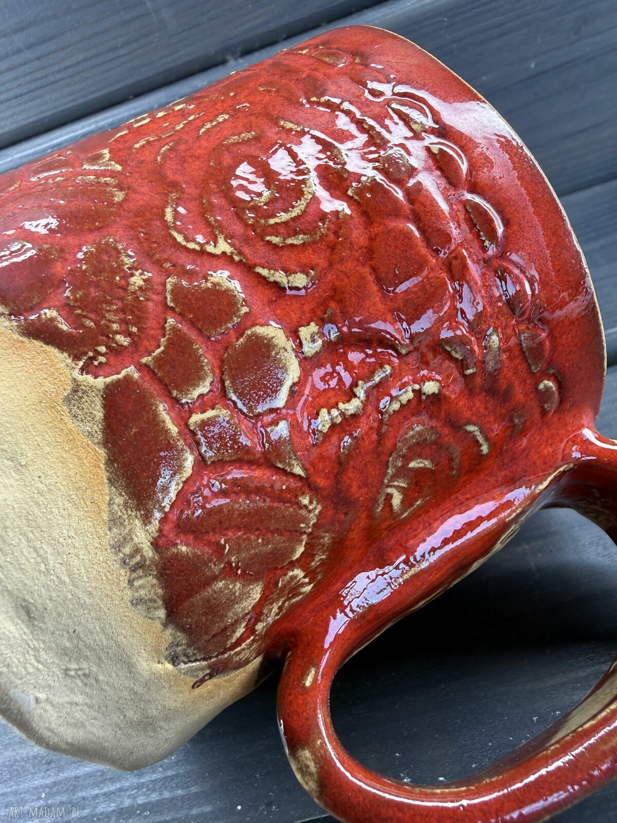 Duży czerwony kubek ceramiczny XL 500 ml