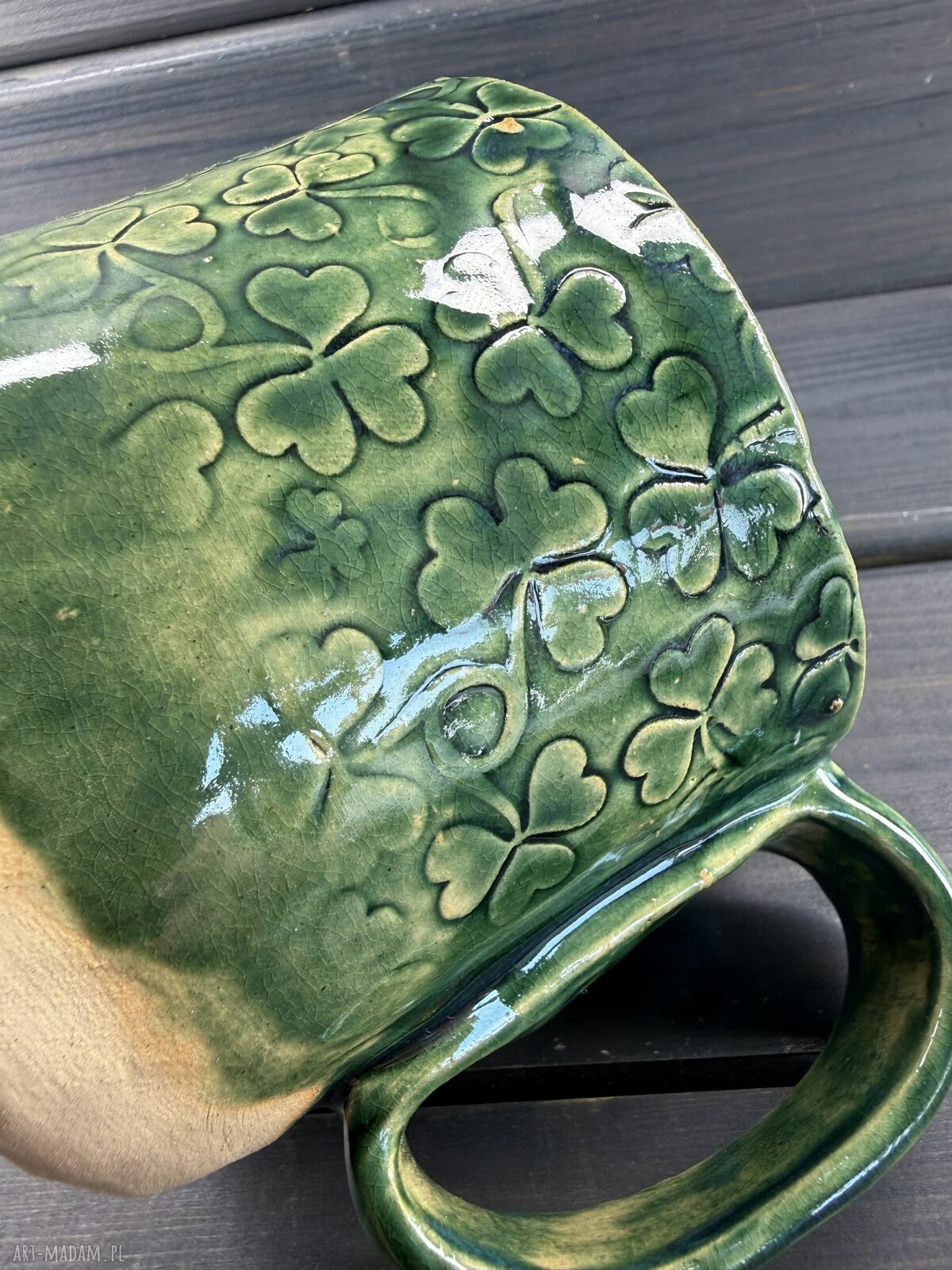 Duży kubek ceramiczny XL 500 ml - zielony handmade