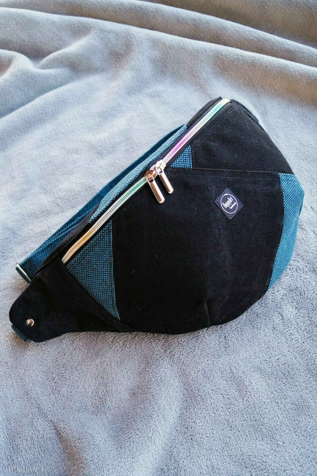 Nerka XXL z łączonych tkanin - mini plecak (nerkoplecak) na ukos, handmade