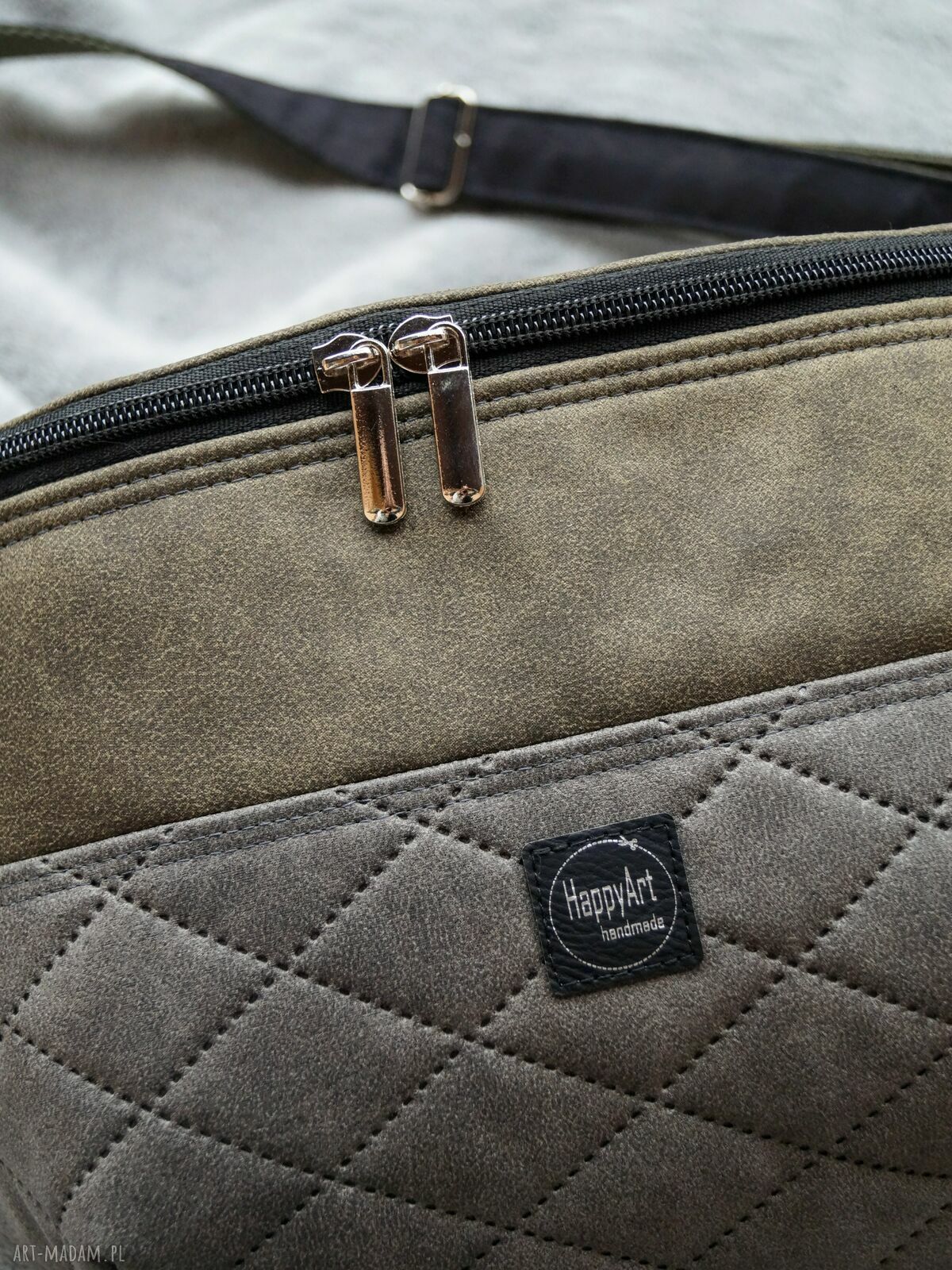 Nerka XXL ciemna oliwka z szarością - duża torebko-nerka handmade