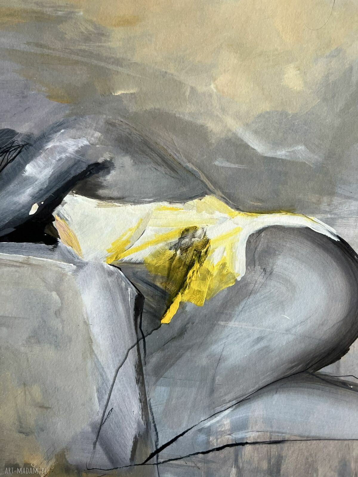 Yellow - 100x70: duży obraz kobiety do salonu i sypialni (inkografia na papierze archiwalnym)