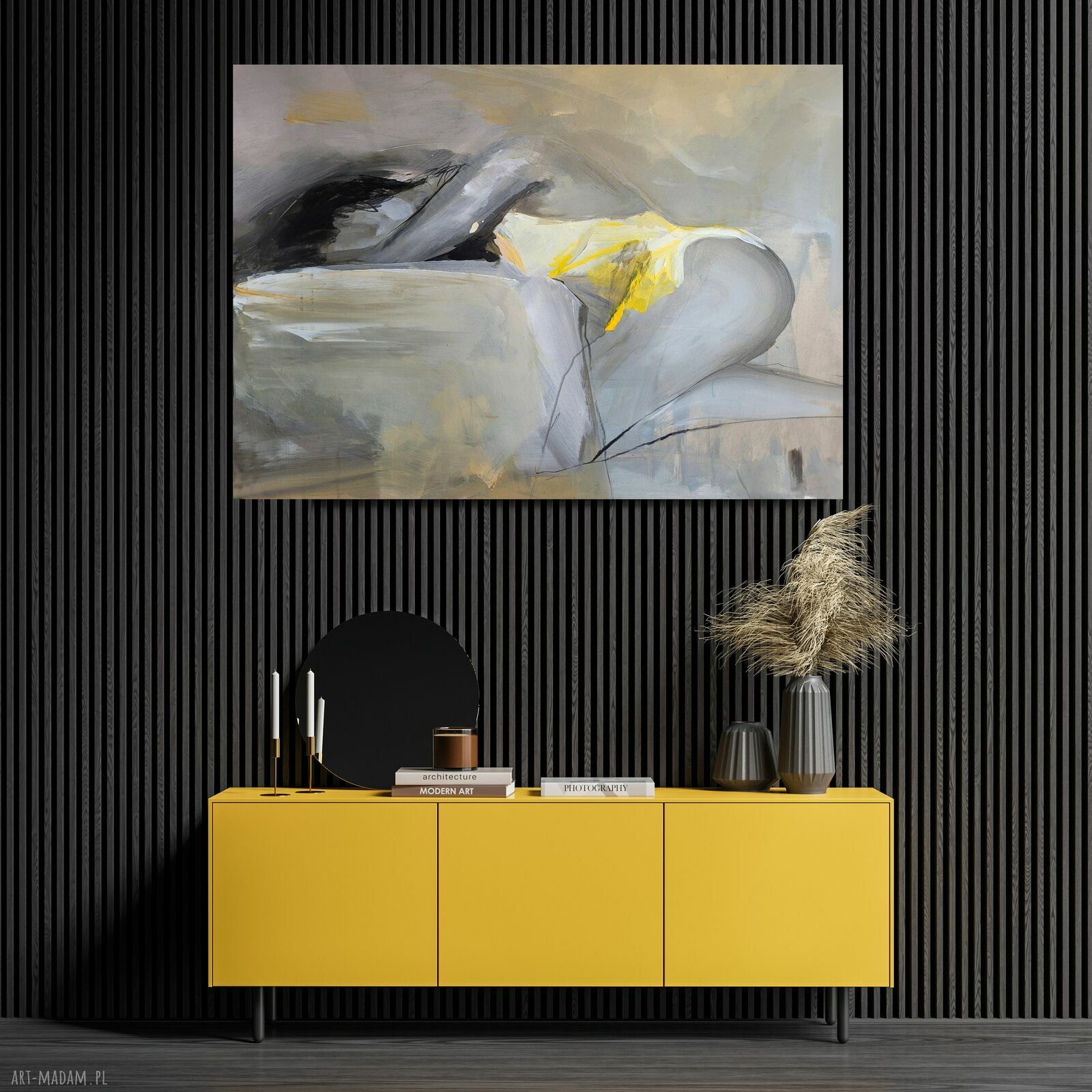 Yellow - 100x70: duży obraz kobiety do salonu i sypialni (inkografia na papierze archiwalnym)