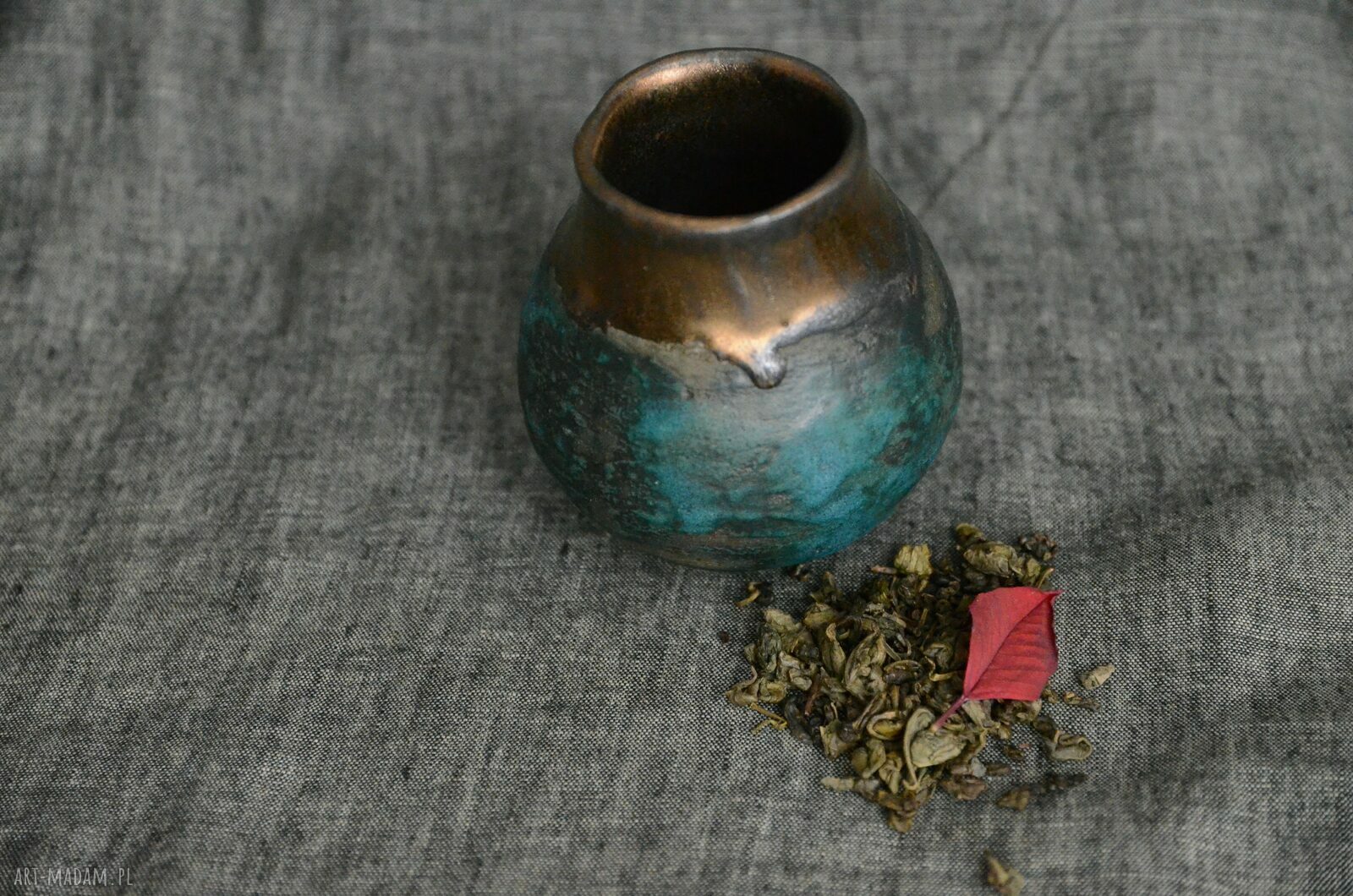 Matero do yerba mate w orientalnym turkusie - ręcznie robiona kamionka (240 ml)