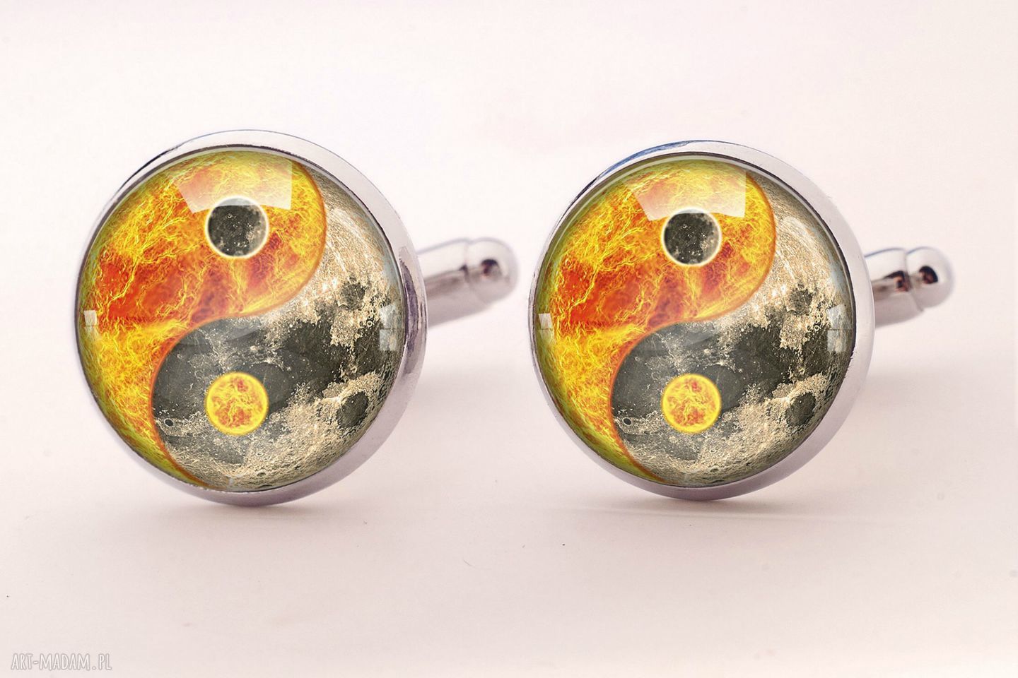 Yin yang spinki mankietów równowaga męskie ręcznie robione