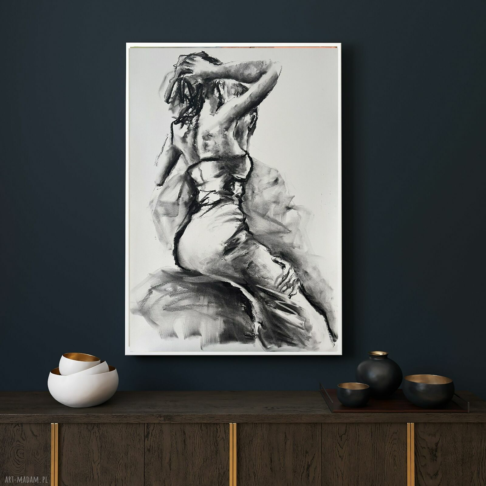 You, Me - zmysłowy rysunek kobiety węglem 100x70 cm