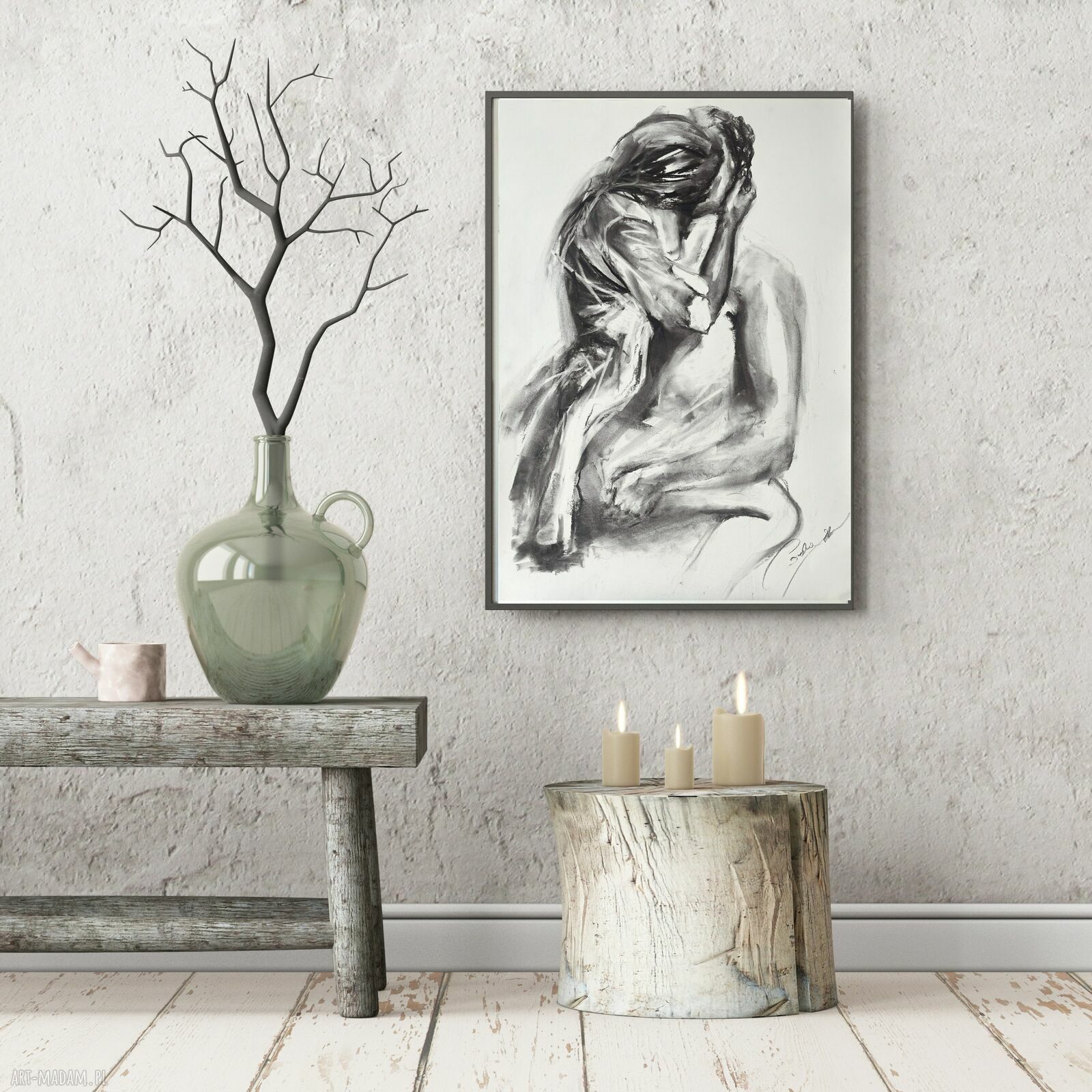 You, Me - oryginalny rysunek węglem 100x70 cm