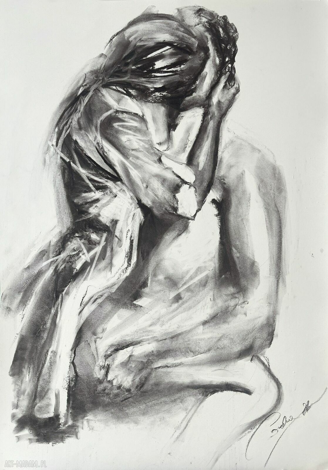 You, Me - oryginalny rysunek węglem 100x70 cm