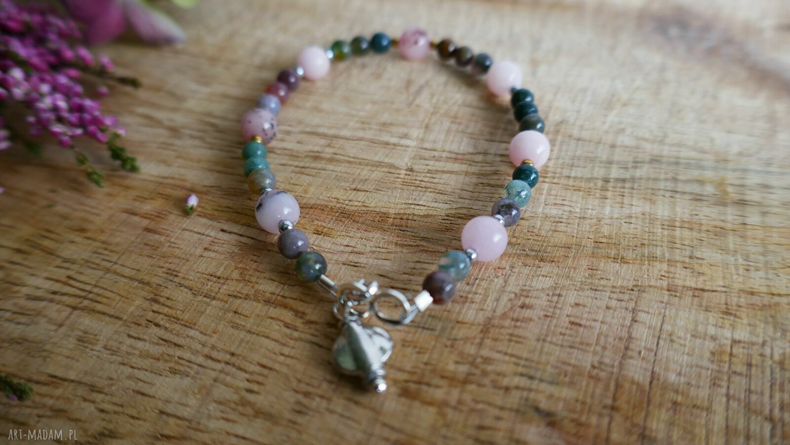 Bransoletka handmade z agatu indyjskiego i kwarcytu opalowego