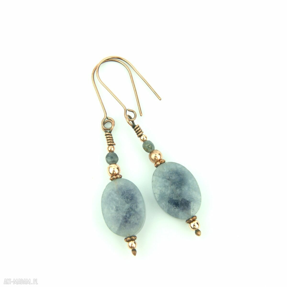 Kolczyki z akwamarynem i szafirem - wiszące miedziane wire wrapping