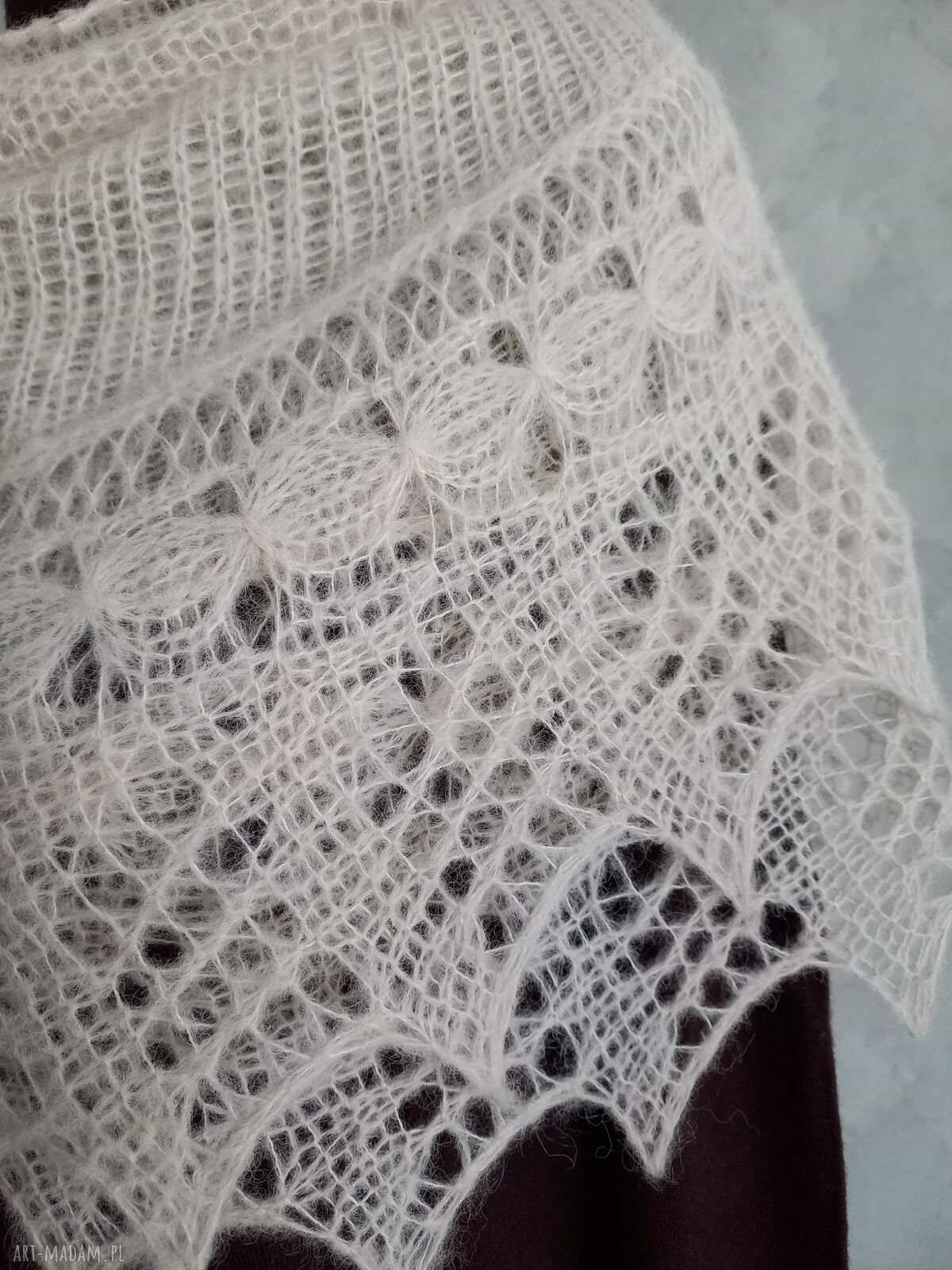 Chusta z alpaki i jedwabiu - ręcznie robiona rogala (44 x 175 cm)