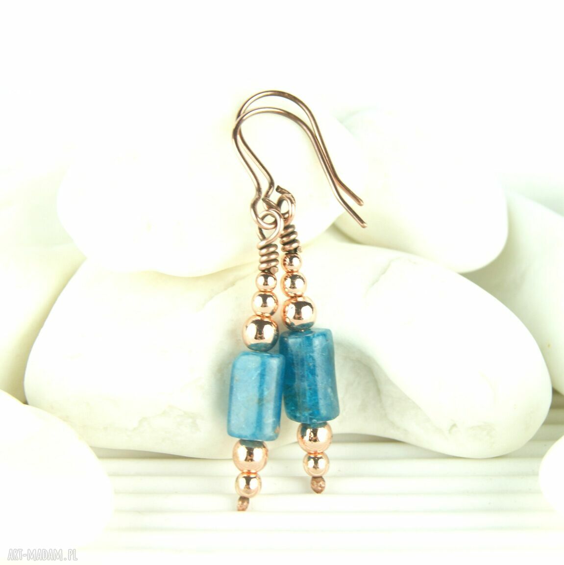 Kolczyki z apatytu, hematytu i miedzi - wire wrapping