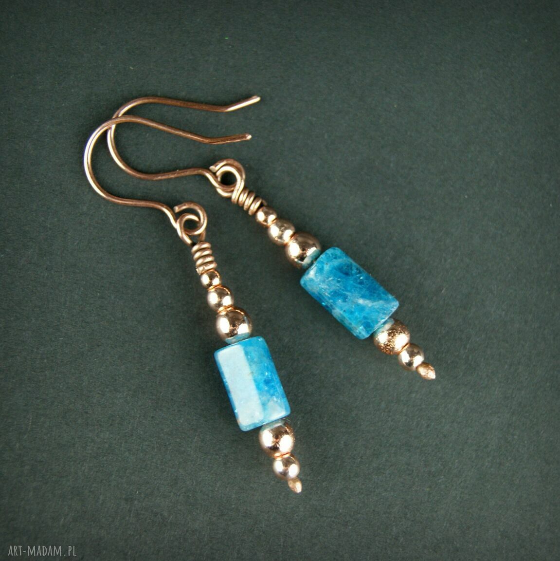 Kolczyki z apatytu, hematytu i miedzi - wire wrapping
