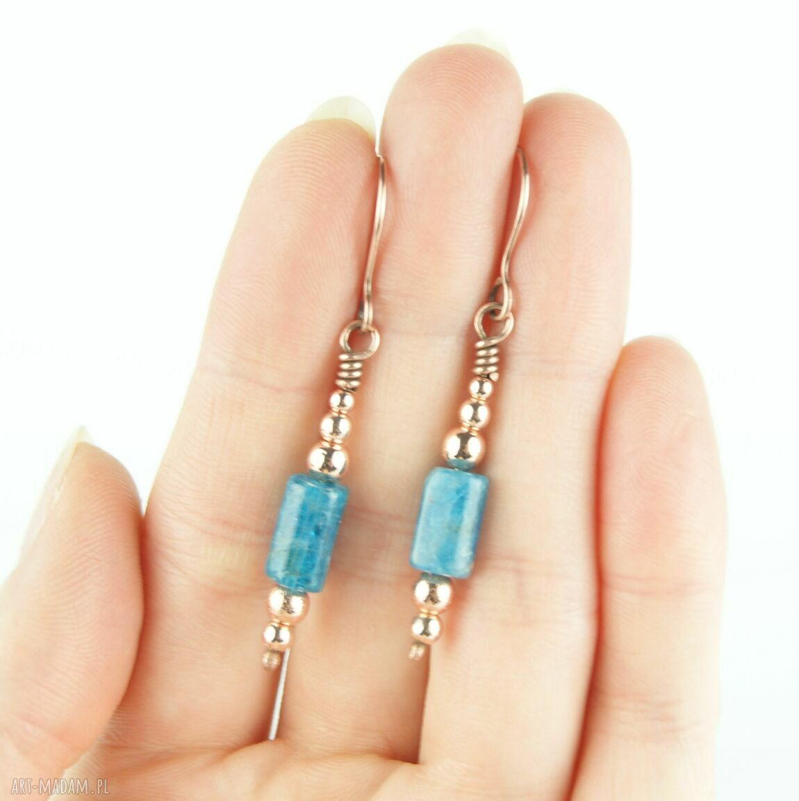 Kolczyki z apatytu, hematytu i miedzi - wire wrapping