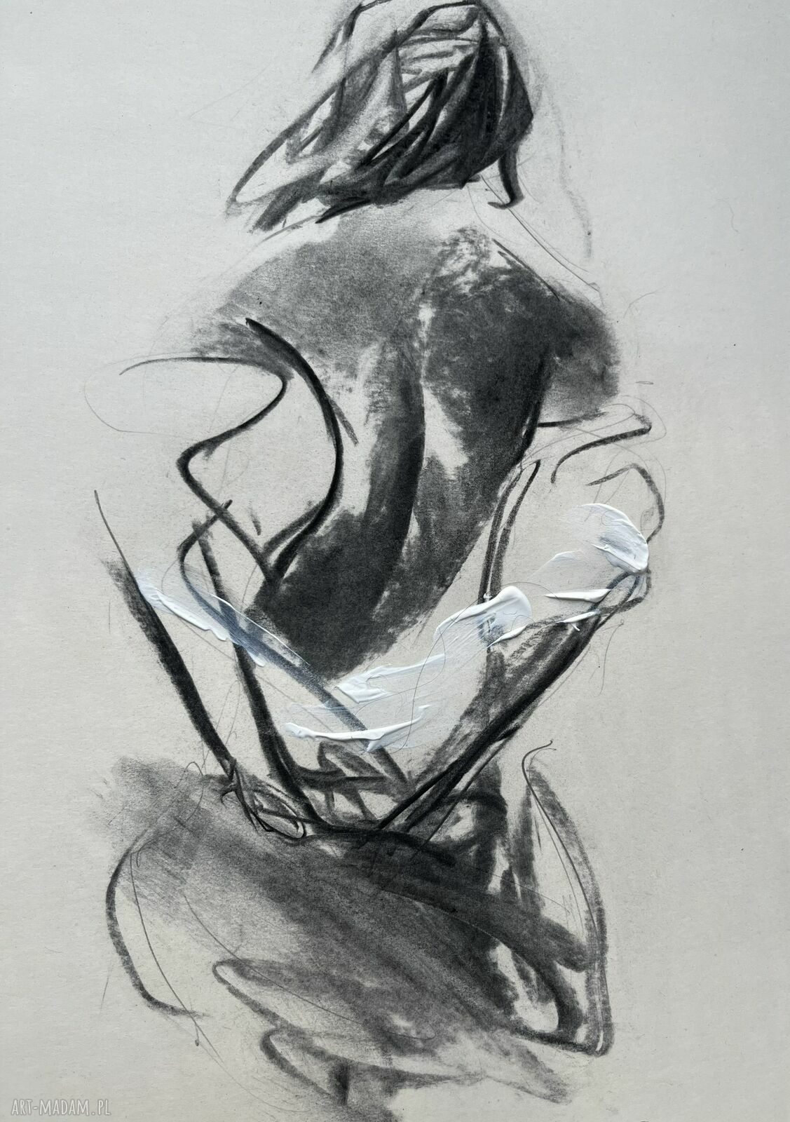 Z Bielą - autorski szkic kobiety węglem w ciepłej bieli (30x42 cm)