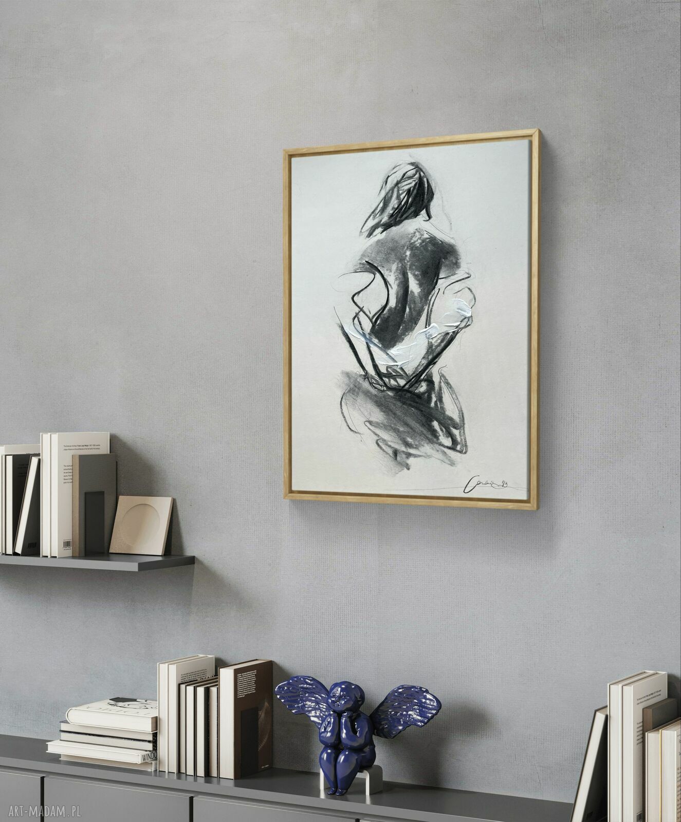 Z Bielą - autorski szkic kobiety węglem w ciepłej bieli (30x42 cm)
