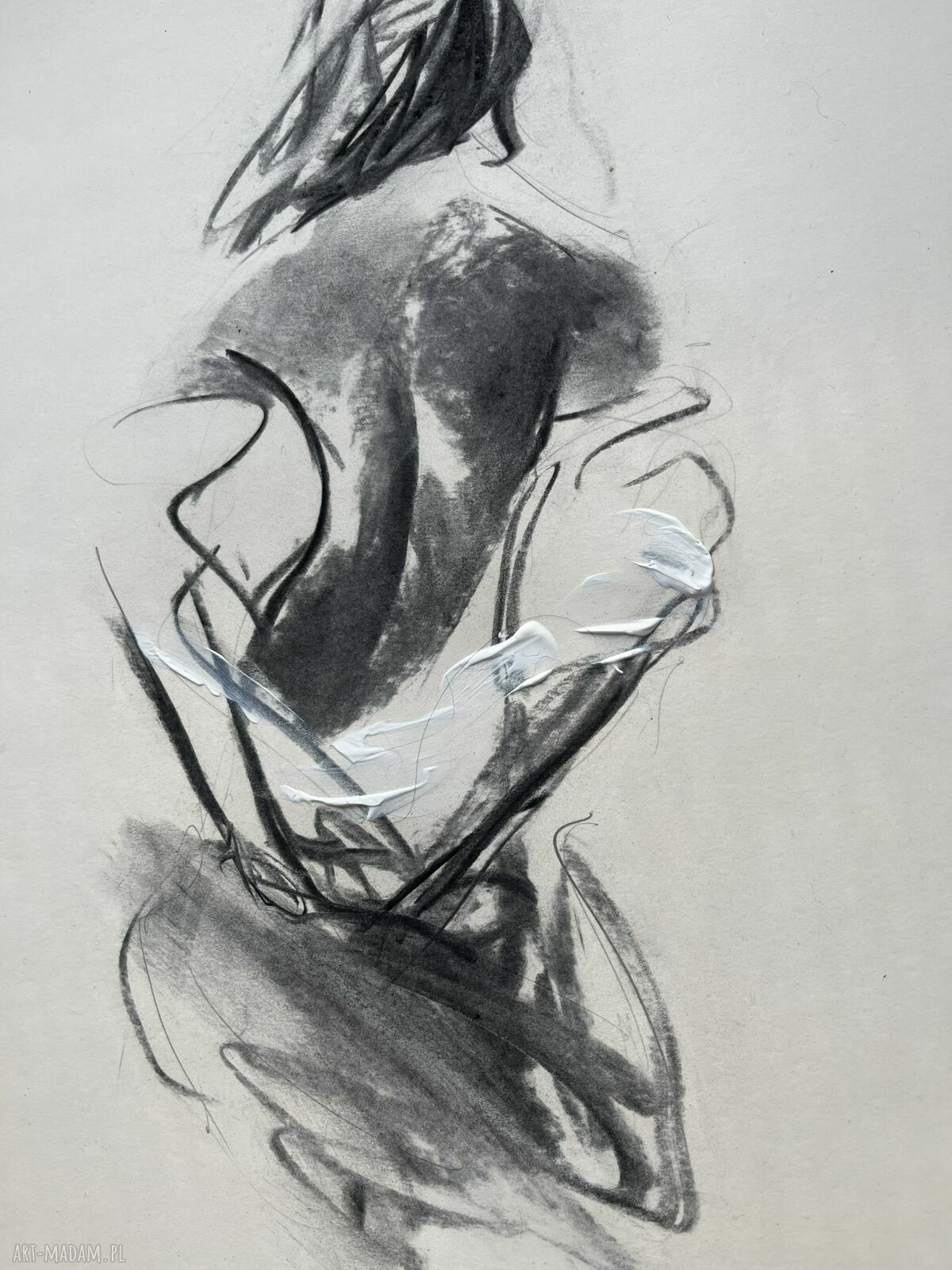 Z Bielą - autorski szkic kobiety węglem w ciepłej bieli (30x42 cm)