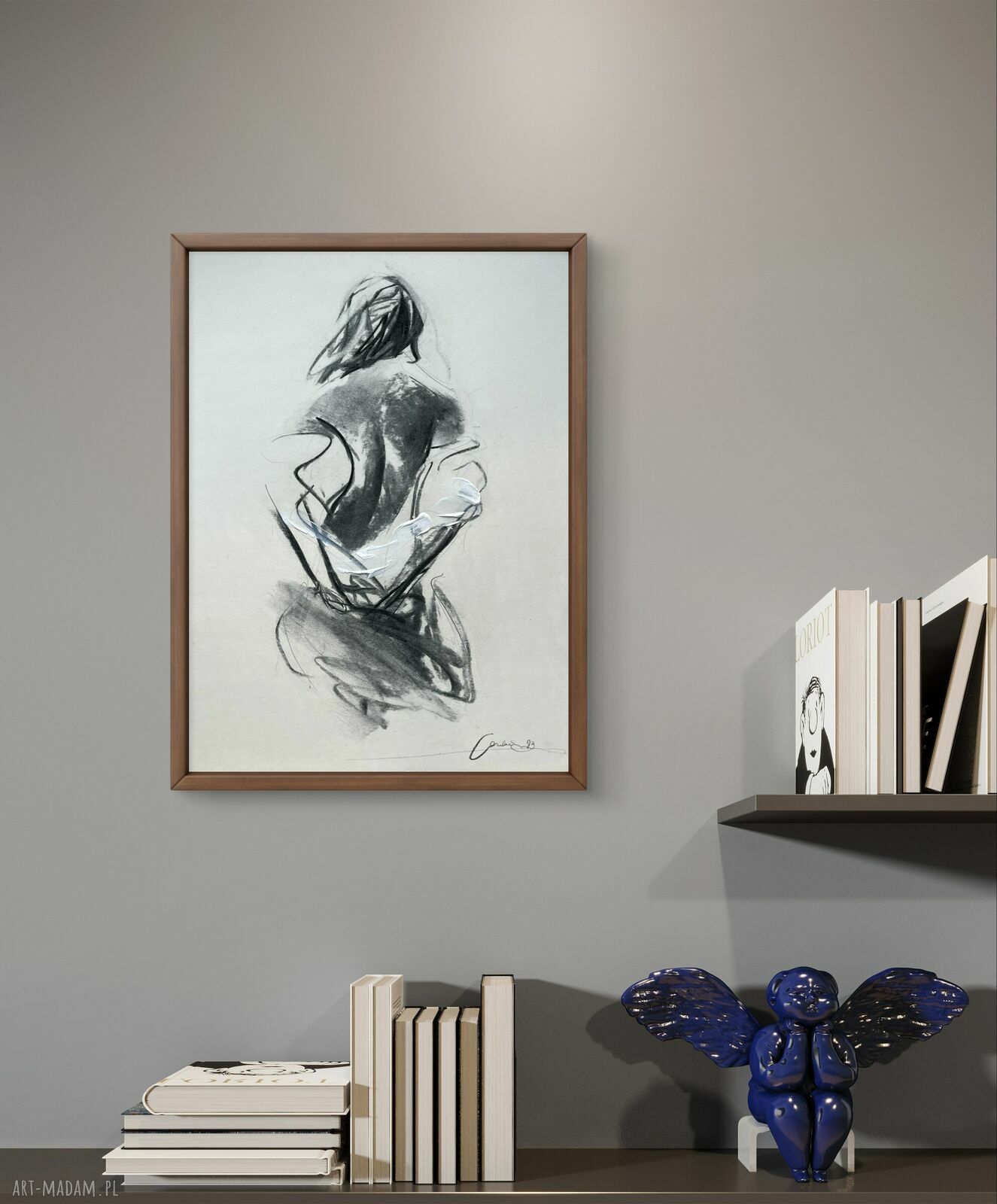Z Bielą - autorski szkic kobiety węglem w ciepłej bieli (30x42 cm)