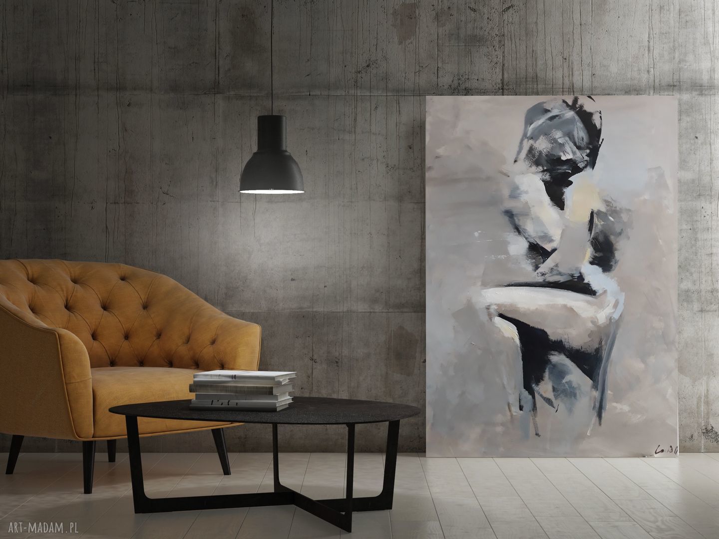 Duży obraz „Z błękitem” do sypialni - grafika giclee 90x66 cm