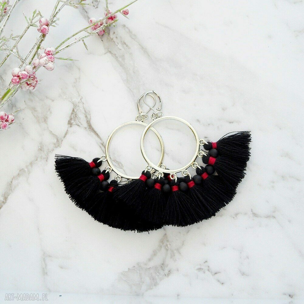 Kolczyki Boho Big z chwostami - czarne handmade