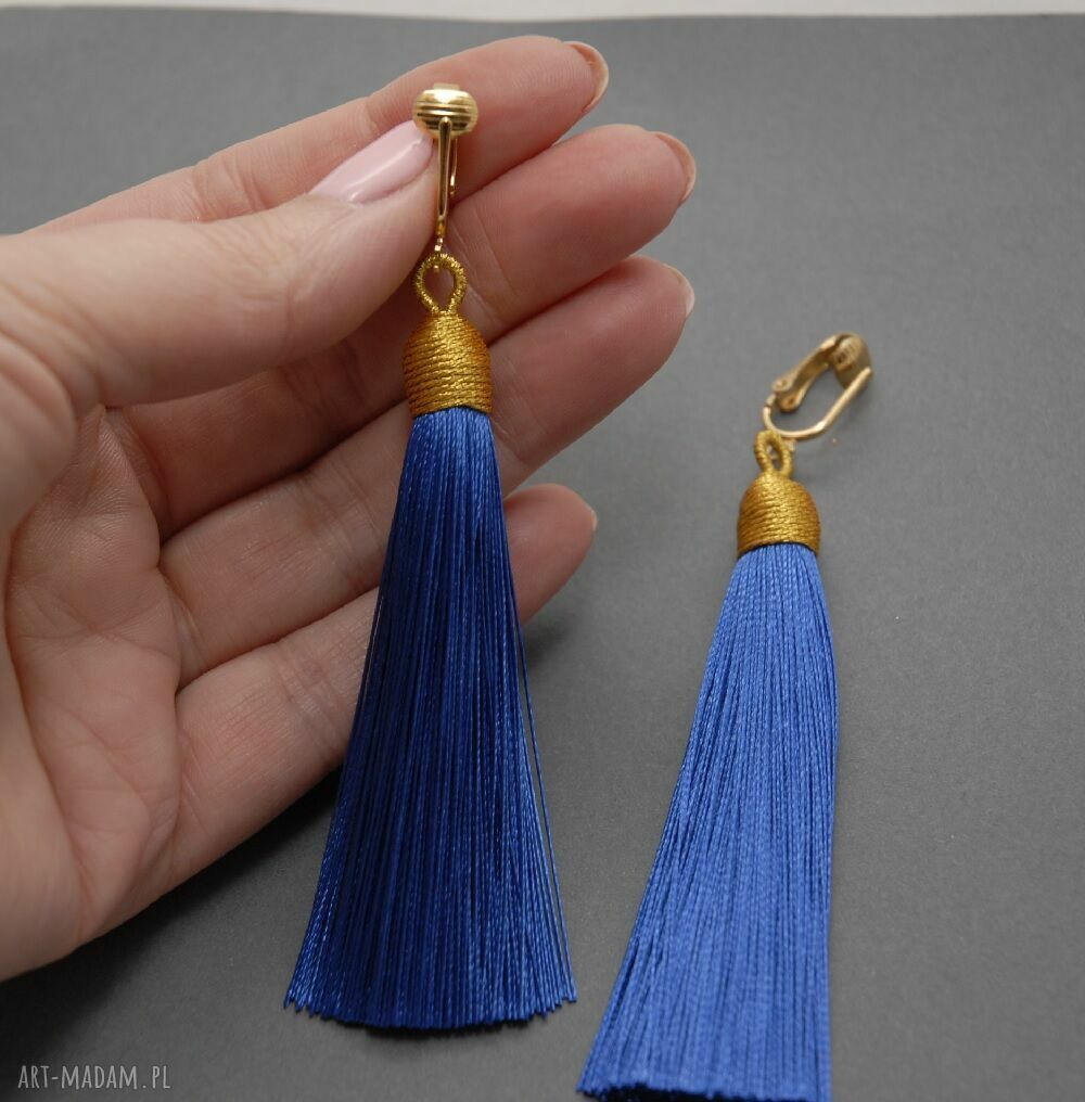 Kobaltowe kolczyki z chwostami - wiszące, ręcznie robione (ok. 8 cm)