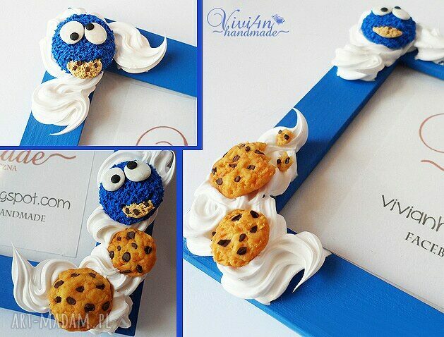 Ramka z ciasteczkowym Cookie Monster 15x10 - ręcznie malowana (fimo)