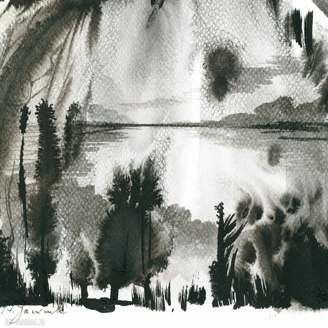 Autorska grafika „JESTEM” ręcznie malowana i złocona 30x40 cm