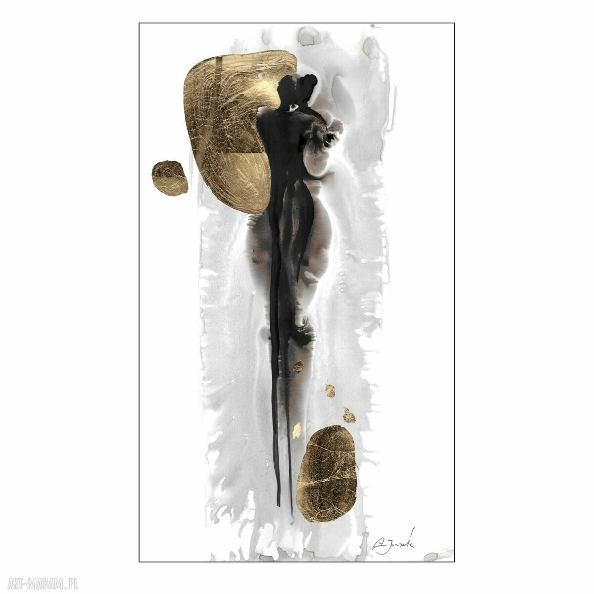Grafika z cyklu „Razem” malowana i złocona ręcznie 30 x 50 cm