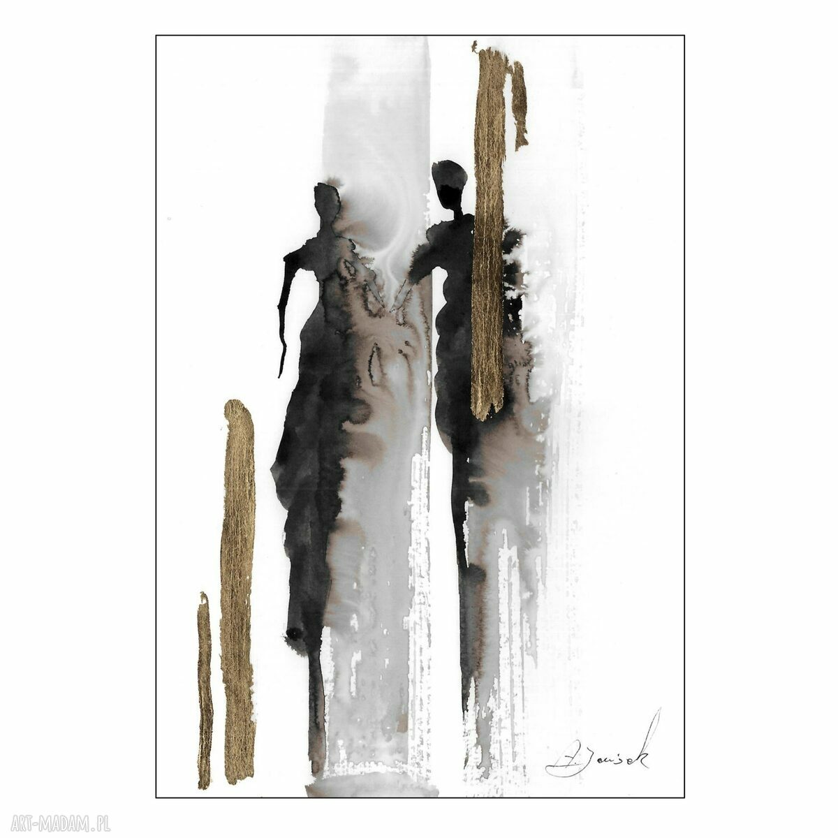 „Obecność” - ręcznie malowana i złocona grafika 21x30 cm
