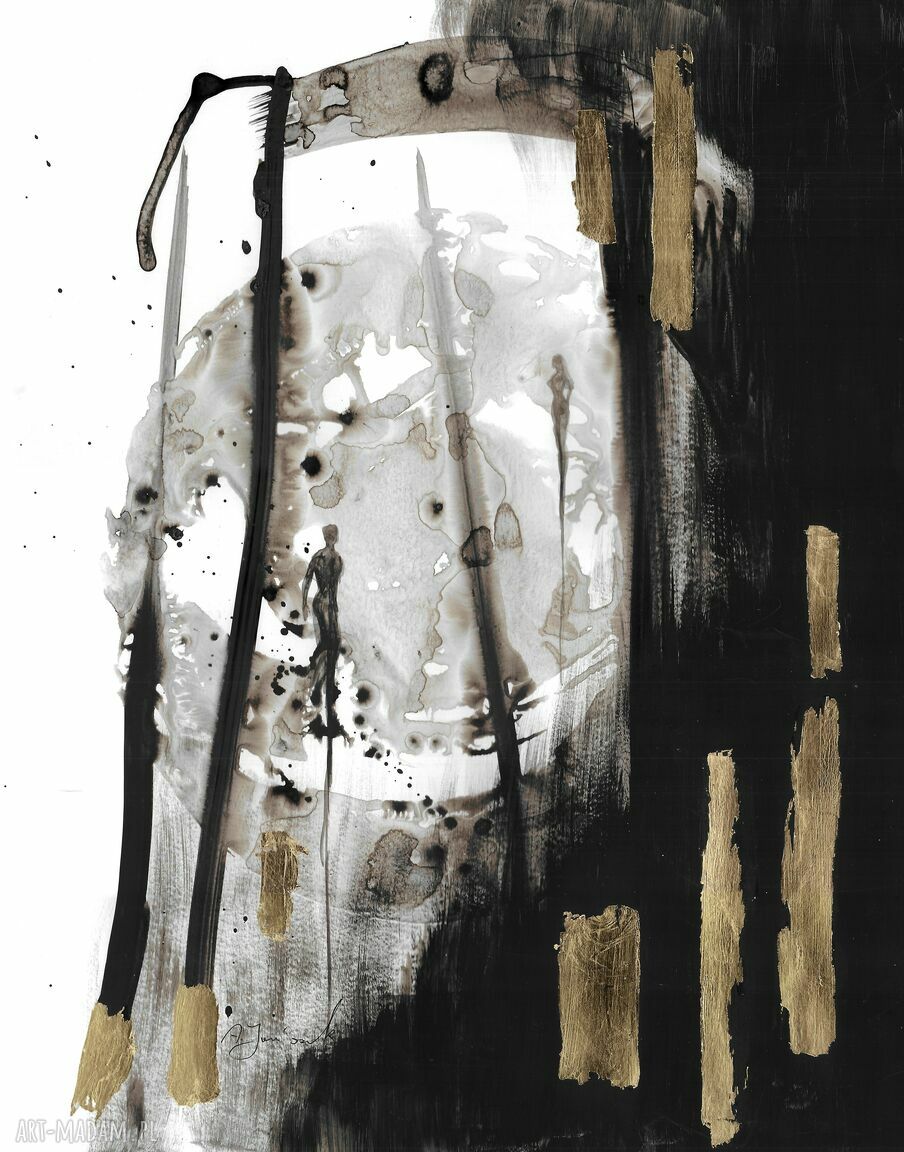 Grafika z cyklu „Jestem” malowana i złocona ręcznie - 50 x 40 cm