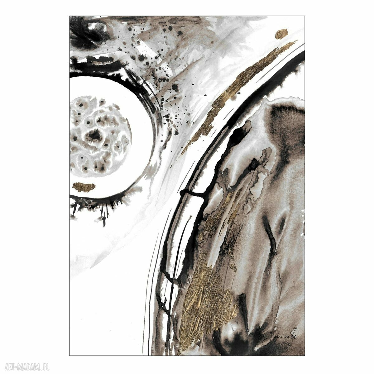 Grafika z cyklu „Uniwersum” malowana i złocona ręcznie 50x35 cm